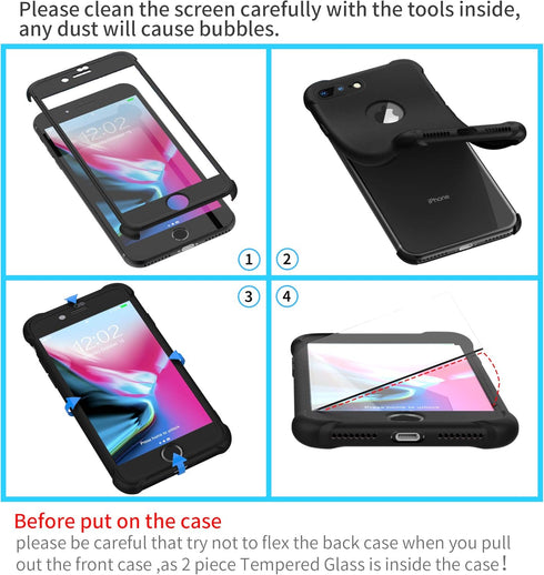 ORETECH Compatible with iPhone 8 Plus/7 Plus Case - 2 Pack 9H Tempered Glass Screen Protector, Black
