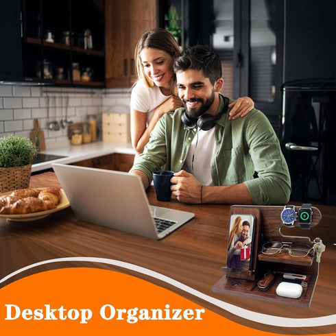 VEIYAILU Gifts for Men Boyfriend Him Brother Nightstand Organizer Gifts for Dad from Daughter Son Wood Phone Docking