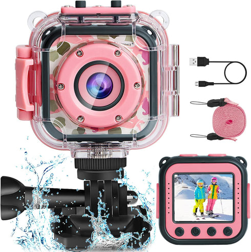 PROGRACE Kids Waterproof Camera Gift Toy, 1080P Digital Video Camera for Kids, Toddler Camcorder for Girls Age 3-14