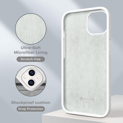 CellEver Ultra Durable Silicone Case for iPhone 13, 6.1 inch, White with Military Grade Protection & Soft Microfiber