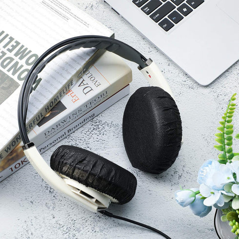 100 Pieces Disposable Headphone Ear Covers, Sanitary Non-Woven Stretch Earpad Covers for Most On-Ear Headphones (Black,