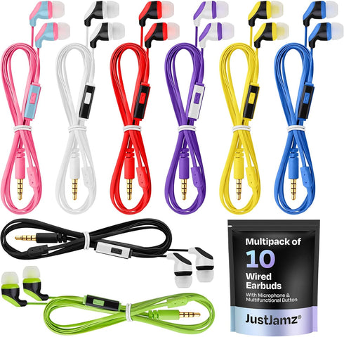 10x Multipack Earbuds with Microphone - Wired in-Ear Earphones for Schools, Libraries & More - Affordable Bulk
