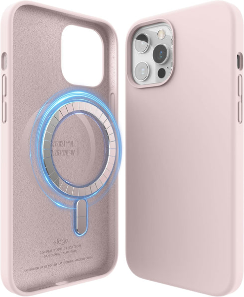 elago Magnetic Silicone Case for iPhone 12/12 Pro, Lovely Pink, Built-in Magnets, Compatible with MagSafe Accessories