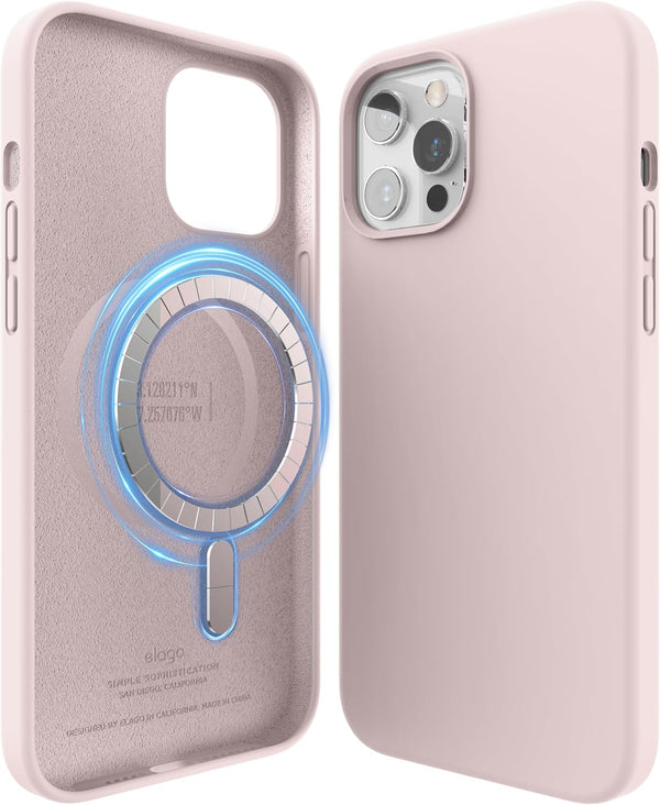 elago Magnetic Silicone Case for iPhone 12/12 Pro, Lovely Pink, Built-in Magnets, Compatible with MagSafe Accessories