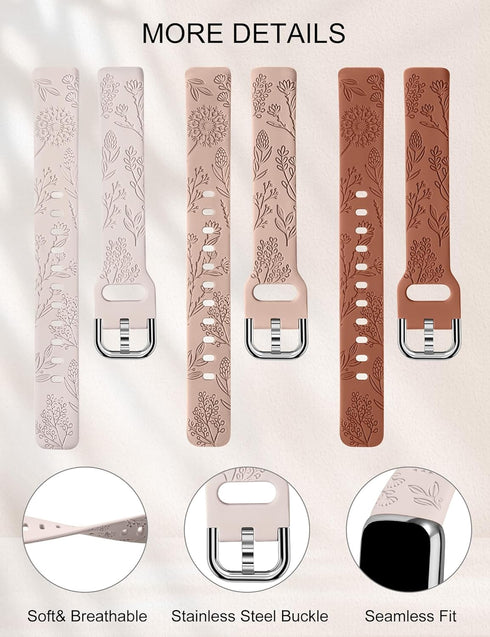 Minyee 3 Packs for Fitbit Luxe Bands, Soft Silicone Floral Engraved Sport Strap Replacement for Women