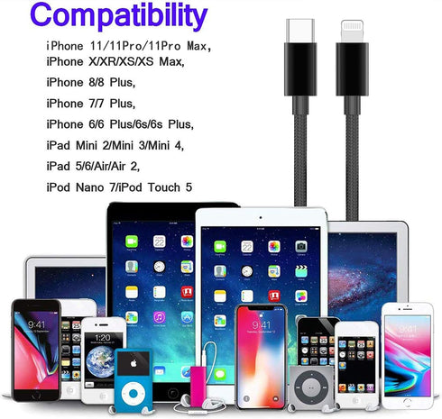 Apple MFi Certified 4FT USB C to Lightning Cable (Black) for iPhone X/XS/XR/XS Max/8/8 Plus, compatible with Type C