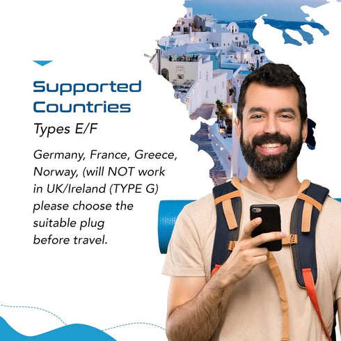Ceptics SA-EU South Africa to Europe Schuko Grounded Plug Adapter (250V - Max 13A)