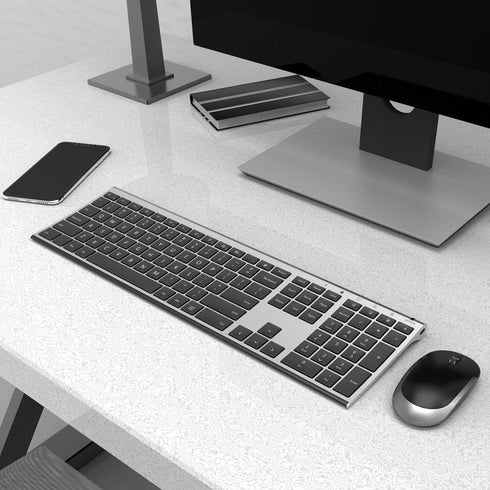 Wireless Keyboard and Mouse, Vssoplor 2.4GHz Rechargeable Compact Quiet Full-Size Combo with Nano USB Receiver, Dark