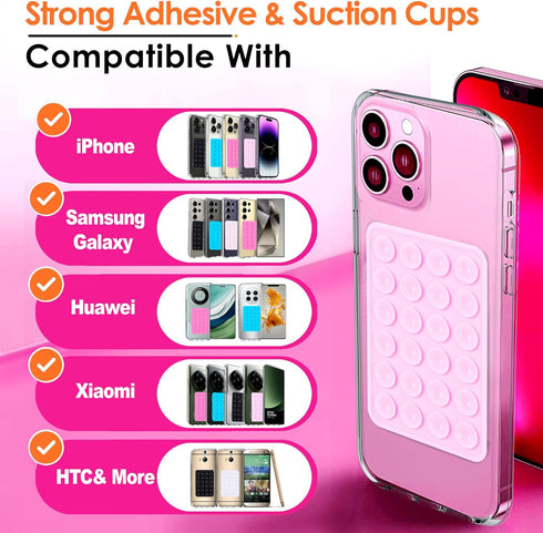 Suction Phone Case Mount, 2Pcs Silicone Grip Compatible with iPhone and Android Cases, Anti-Slip Holder for Tiktok