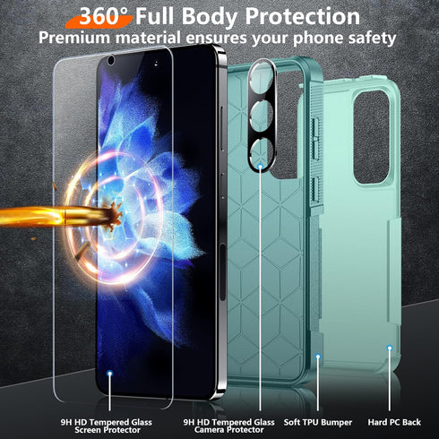 Red2Fire Heavy Duty Case for Samsung Galaxy S24, Light Green, with 2Pcs Tempered Glass & Camera Protector, Military