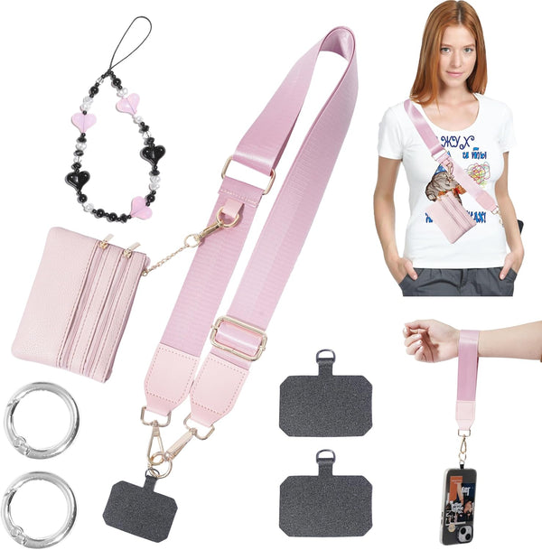 Reorwo Clip and Go Phone Strap with Zippered Pouch,Phone Strap with Cellphone Chain