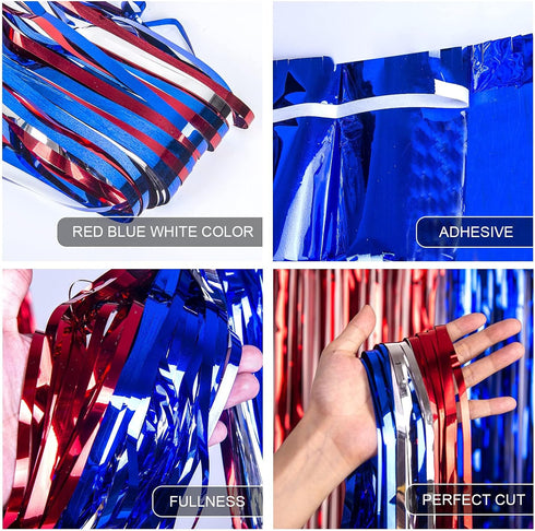 LOLStar 4th of July Decorations, 3 Pack Red White Blue Tinsel Foil Fringe Curtains, Photo Booth Prop Streamer Backdrop