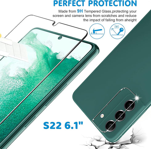 Samsung Galaxy S22 5G Screen Protector (3 Pack) - 9H Tempered Glass, HD Clear, Case Friendly, Fingerprint Compatible, 6