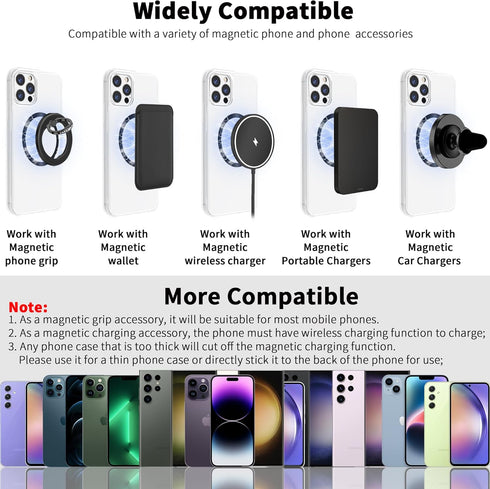 2Pcs Metal Ring Sticker for Pop Socket, Magnetic Adapter Adhesive for iPhone, Magsafe Wireless Charger, Black