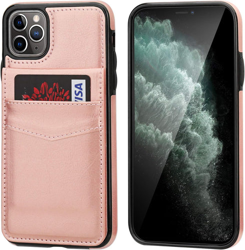 KIHUWEY Compatible iPhone 11 Pro Max Case Wallet with Credit Card Holder, Heavy Duty Protective Cover, Rose Gold