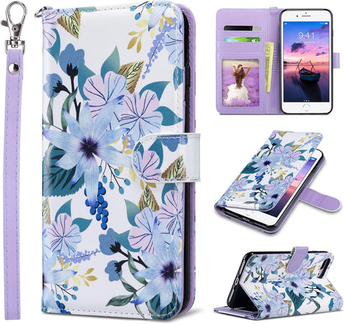 ULAK Premium PU Leather Wallet Case for iPhone 7 Plus/8 Plus, Blossom Flip Cover with Card Holder