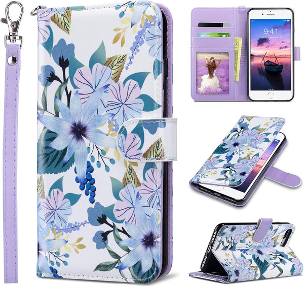 ULAK Premium PU Leather Wallet Case for iPhone 7 Plus/8 Plus, Blossom Flip Cover with Card Holder
