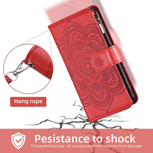 Asuwish iPhone Xs Max Wallet Case: Flower Leather Flip, TPU, Tempered Glass Protector, Credit Card Holder, Red.