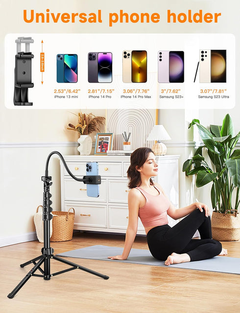Victiv 86" Phone Tripod, Tall Tripod for iPhone with Flexible Gooseneck & Remote, Portable Aluminum Cellphone Stand
