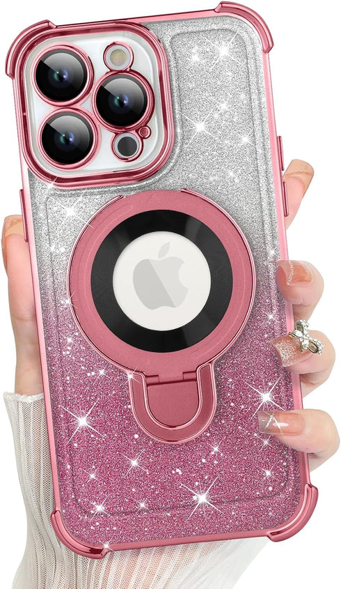 KANGHAR for iPhone 13 Pro Max Case, MagSafe Support, Kickstand, Electroplate Edge, Shockproof, Pink