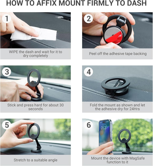 PROfezzion Magnetic Car Phone Mount, 2 x 180 Folding & Double 360 Rotating, for iPhone 15/14/13/12 Series, 2023
