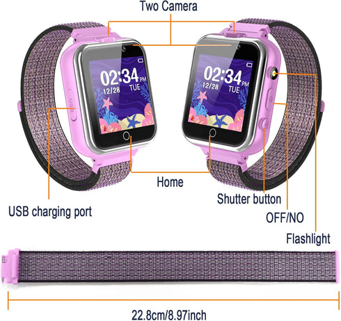 PTHTECHUS Kids Smart Watch for Boys Girls Age 4-12, 24 Puzzle Games, 2 HD Cameras, MP3 Music Player, Educational Toys