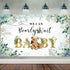 Tegeme Bear Baby Shower Backdrop, We Can Bearly Wait Watercolor Green Leaves Banner for Photography