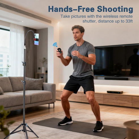 UEGOGO 86" Phone Tripod Stand, Tall Tripod with Flexible Gooseneck & Bluetooth Remote, Adjustable Phone Holder