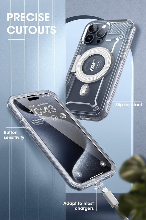 SUPCASE Unicorn Beetle Pro Mag for iPhone 15 Pro Case with Stand, Clear, Military-Grade, Built-in Screen Protector &
