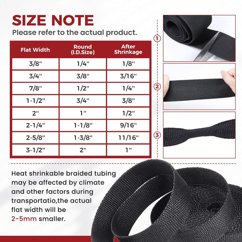BuyUneed 2:1 (1/2" 16ft) Braided Sleeving Shrinkable Fabric Heat Shrink Tubing- Abrasion Protection Flexibility Wiring