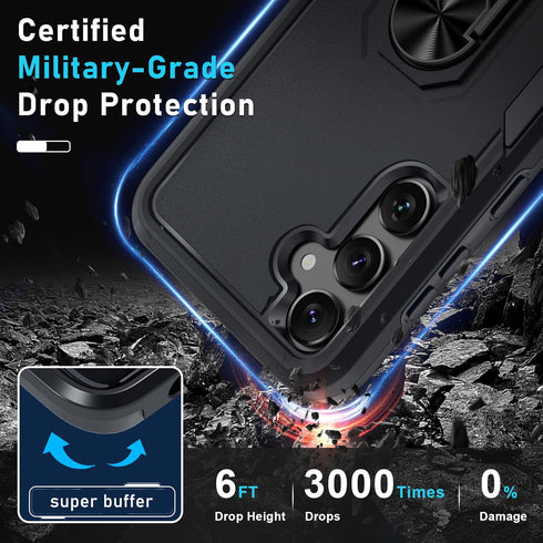 Janmitta Galaxy S23 FE Case, Heavy Duty Shockproof Cover with Rotatable Ring & 2 Screen Protectors, 2023 Black Matte