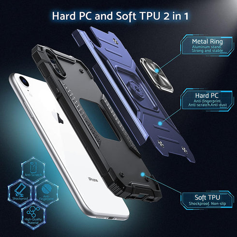 Anqrp Designed for iPhone XR Case, Military Grade Protective Phone Case Cover with Rotatable Metal Ring Kickstand,