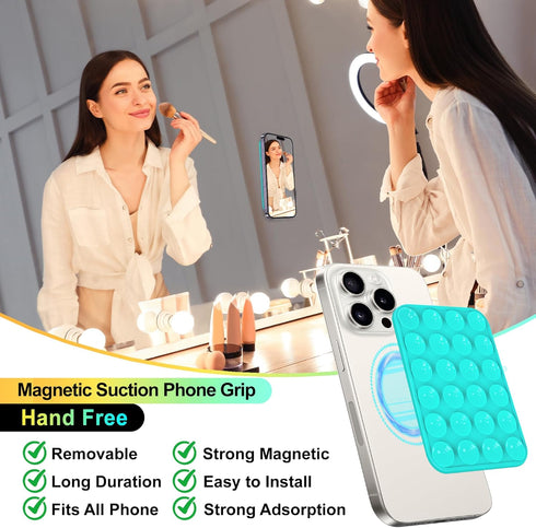 sicitu Magnetic Suction Phone Grip, Silicone Suction Phone Mount, Sticky Phone Grip Compatible with MagSafe Case