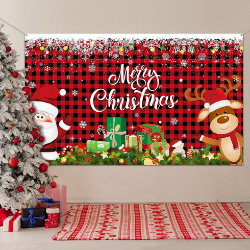 Irenare Christmas Banner Backdrop, Merry Christmas Banner for Indoor Holiday Party Photo Booth Decor, 72.8 X 43.3 Inch
