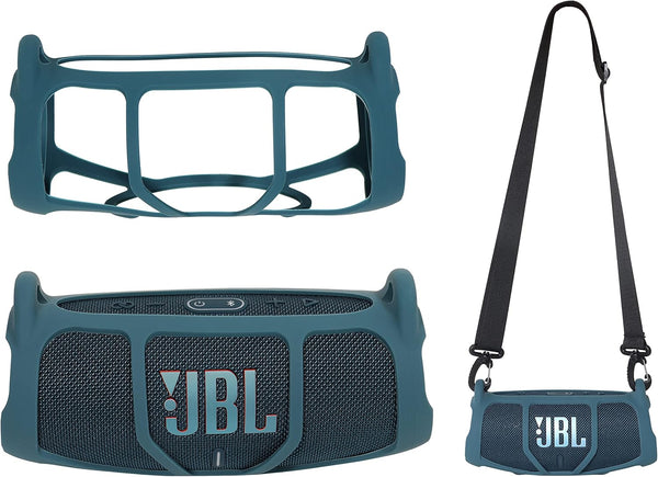 Silicone Cover Skin for JBL Charge 5 Portable Bluetooth Speaker - Customized Protection, Blue