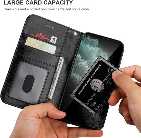 Bocasal Wallet Case for iPhone 11 Pro Max, Black, with Card Holder, PU Leather, Magnetic Detachable Kickstand,