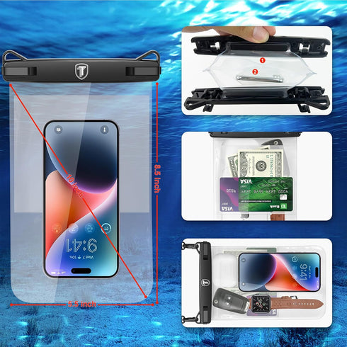 Double Space Waterproof Phone Pouch Case for Samsung Galaxy S23 Ultra S22 S21 S20 FE A03S A13 A14 Note 20 Ultra, 2 Pack