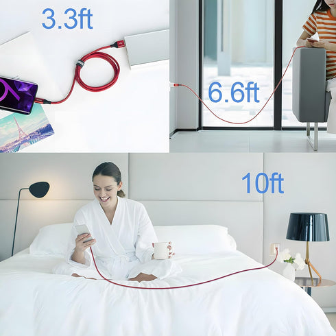 AkoaDa USB C Cable, 3-Pack (10ft+6.6ft+3.3ft) - 3.1A USB A to USB-C Fast Charger Nylon Braided Cord for iPhone 15/15