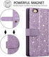 UEEBAI Wallet Case for iPhone 6 Plus & 6S Plus, Retro 9 Card Holder Slots with Zipper Pocket, Shockproof (Glitter
