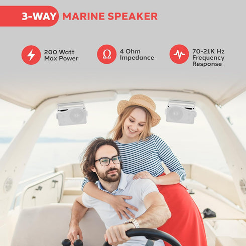 Pyle 3-Way Weatherproof Outdoor Speaker Set, 3.5 Inch 200W Pair of Marine Grade Mount Speakers - PLMR24 (White)