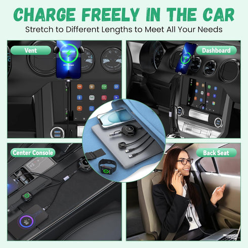 100W Retractable Multi 5-in-1 Charger Cable, USB A/Type C to Lightning, Super Fast Charging for iWatch/iPhone/iPad?4FT?
