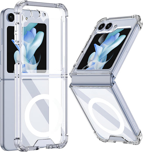 Clear Magnetic Case for Samsung Galaxy Z Flip 6, Slim Shockproof Anti-Yellow Transparent Phone Cover for Men and Women