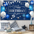 Sumind Happy Birthday Decorations Backdrop Banner, Navy Blue and Silver Party Decoration Sign for Men Women, 72.8 x