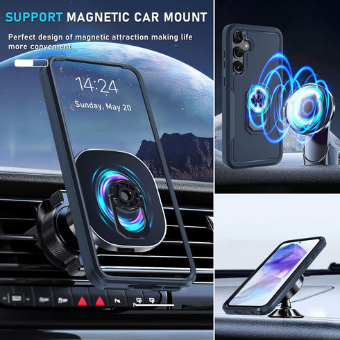 Janmitta Heavy Duty Case for Samsung Galaxy A35 5G, 2024 Navy Blue, with Tempered Glass Protector & Rotatable Kickstand.