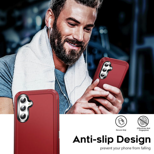 LeYi Samsung A54 5G Case with 2 PCS Screen Protector, Heavy Duty 3 in 1 Military Grade Shockproof Cover (Red+Black)