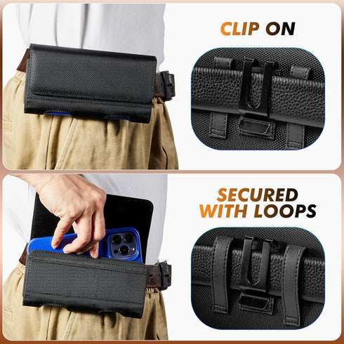 BECPLT Nylon Belt Holster Case Cell Phone Pouch Holder with Clip for iPhone 15 Pro Max 15 Plus 14 Pro Max Samsung