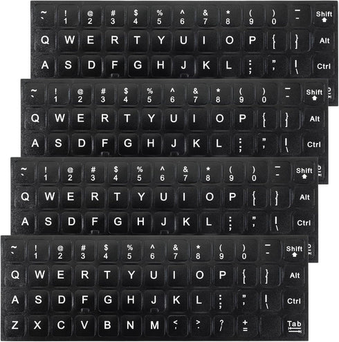 Josojoou 4PCS Keyboard Letter Stickers, Ultra-Clear Black Background with White Text Laptop Keyboard