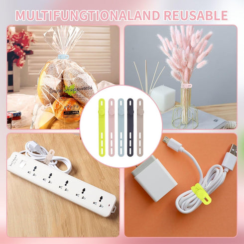 Oligei 25 Pcs Silicone Cable Ties, Reusable Cord Wraps for Electrical Cords, Organizer for Earphone, Charger