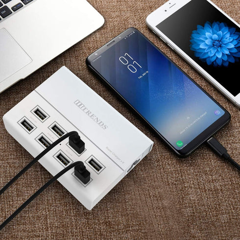 HITRENDS USB Charger, 8 Ports Charging Station 60W/12A Multi Port Hub for Multiple Devices (5ft Cord, White)