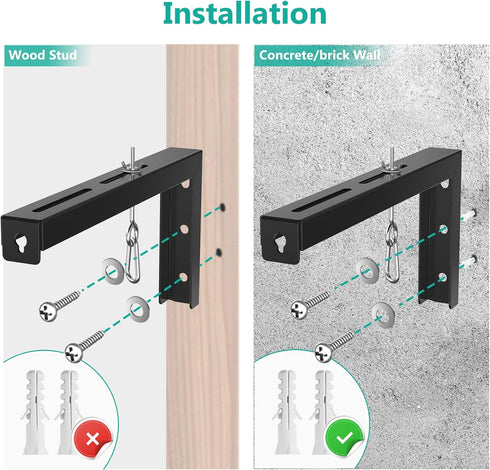 12 inch 80 lbs (PSM001XL-B), WALI Universal Projector Screen Ceiling Mount, Wall Hanging Mount L-Brackets, Adjustable